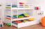 Etagenbett + Bettkasten für Kinder 90 x 200 cm | Massivholz: Buche | Weiß Lackiert | inkl. Bettkasten | umbaubar in 2 Einzelbetten | inkl. Rollroste Abbildung