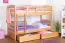 90 x 200 cm Stockbett mit Stauraum / 2 Schubladen für Kinder Massivholz: Buche | Natur Lackiert | umbaubar in 2 Einzelbetten | Premium-Qualität | inkl. Rollroste Abbildung