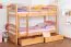 90 x 200 cm Stockbett mit Stauraum / 2 Schubladen für Kinder Massivholz: Buche | Natur Lackiert | umbaubar in 2 Einzelbetten | Premium-Qualität | inkl. Rollroste Abbildung