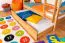 Stockbett + Bettkasten für Kinder 90 x 200 cm | Massivholz: Buche | Natur Lackiert | inkl. Bettkasten | umbaubar in 2 Einzelbetten | inkl. Rollroste Abbildung