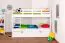 Stockbett + Ausziehbett für Kinder 90 x 200 cm | Massivholz: Buche | Weiß Lackiert | inkl. Bettkasten | umbaubar in 2 Einzelbetten | inkl. Rollroste Abbildung