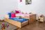  90 x 200 cm Kinderbett mit Bettkasten als Gästebett oder Stauraum | Massivholz: Buche | Natur Lackiert | inkl. 2. Liegeplatz 90 x 190 cm ausziehbar und 2 Rollrost Abbildung