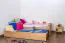  90 x 200 cm Kinderbett mit Bettkasten als Gästebett oder Stauraum | Massivholz: Buche | Natur Lackiert | inkl. 2. Liegeplatz 90 x 190 cm ausziehbar und 2 Rollrost Abbildung