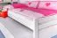 Kinderbett 90 x 200 cm mit Bettkasten 90 x 190 cm als Gästebett | Massivholz: Buche | Weiß Lackiert | inkl. 2. Liegeplatz ausziehbar und 2 Rollrost Abbildung