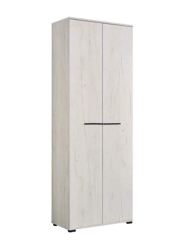 Kleiderschrank / Drehtürenschrank mit einer ausziehbaren Kleiderstange Barajevo 02, Farbe: Eiche Weiß / Schwarz, Maße: 195,5 x 67 x 40 cm, zwei Türen