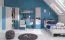 Jugendschrank, Farbe: Eiche / Weiß / Blau - Abmessungen: 190 x 60 x 40 cm (H x B x T)