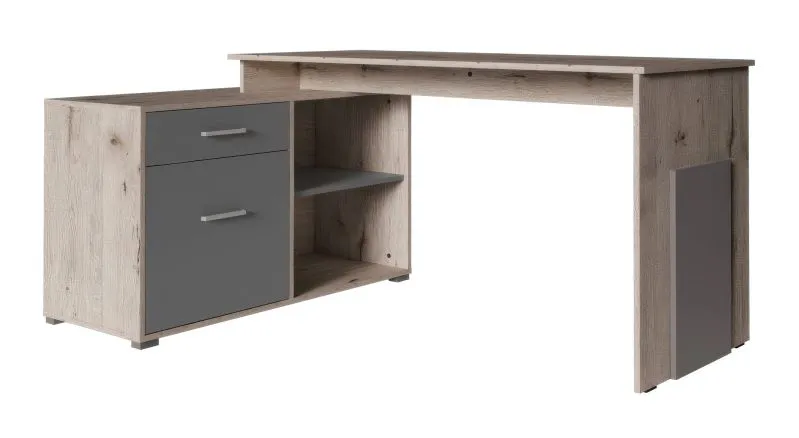 Schreibtisch Xanthi, Farbe: Eiche / Grau - Abmessungen: 76 x 110 x 168 cm (H x B x T)