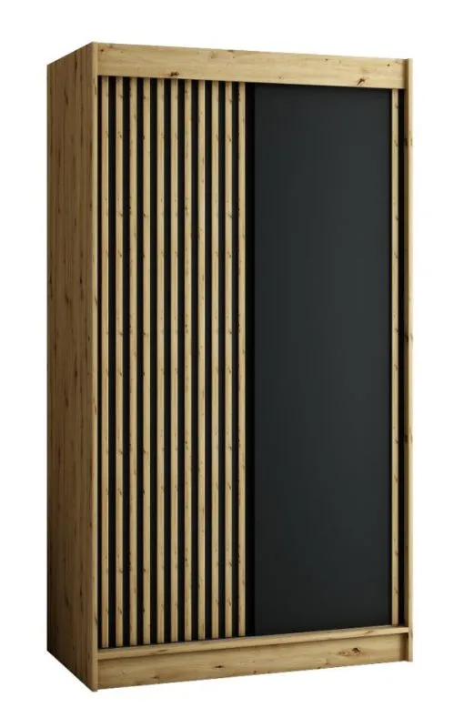 Schiebetürenschrank / Kleiderschrank Borgis 02A, Farbe: Eiche Artisan / Schwarz matt - Abmessungen: 200 x 120 x 62 cm (H x B x T)