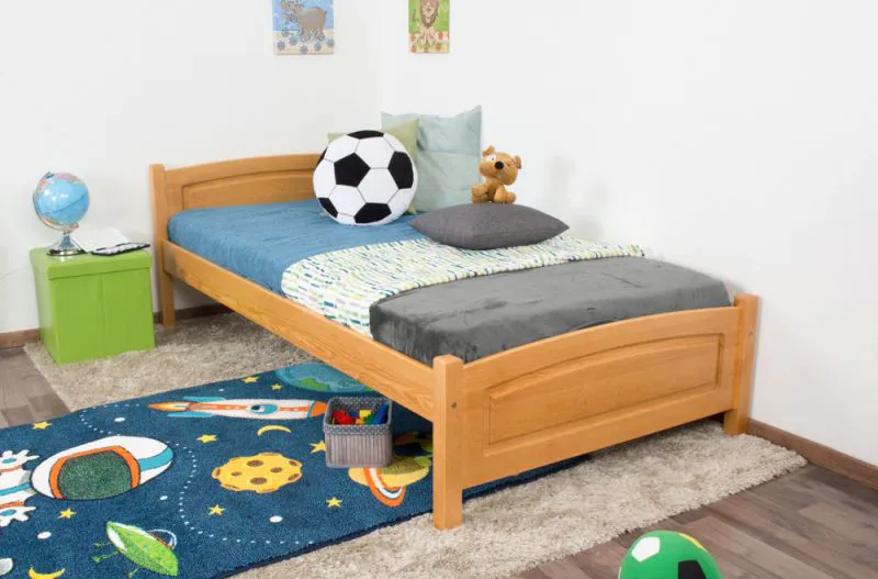 Kinderbett / Jugendbett Kiefer massiv Vollholz Erlefarben 80, inkl. Lattenrost - 100 x 200 cm