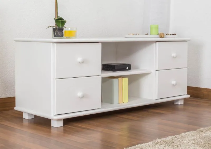 TV-Unterschrank Kiefer Vollholz massiv weiß lackiert 002 - Abmessung 55 x 136 x 47 cm (H x B x T)