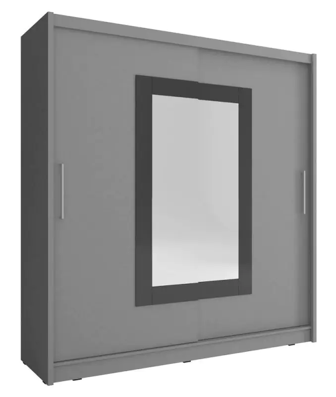 Schlichter Schwebetürenschrank mit Spiegel Bickleigh 26, Farbe: Grau - Abmessungen: 200 x 180 x 62 cm (H x B x T), mit fünf Fächern