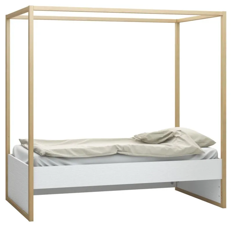 Kinderbett / Jugendbett Minnea 31, Farbe: Weiß / Eiche - Liegefläche: 90 x 200 cm (B x L)