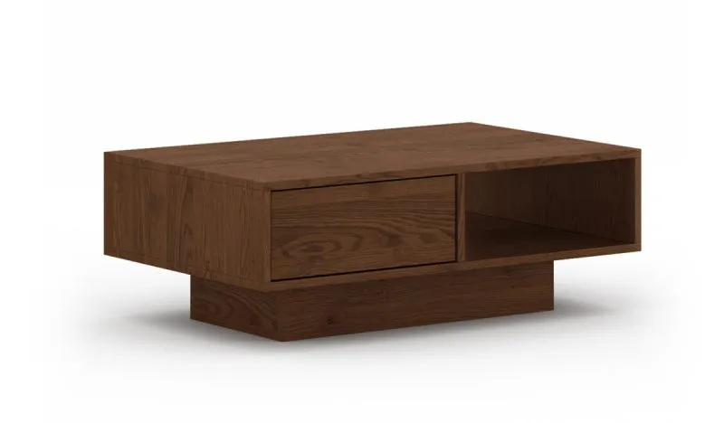 Couchtisch mit einer Schublade Sienne 13, Push-to-open Funktion, ein großes Fach, Wildeiche Massivholz, in Tabacco geölt, Maße: 110 x 70 x 40 cm