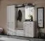 Garderobe | inkl. Sitzkissen | Kleiderschrank | Farbe: Kaschmir / Schwarz | Spiegel | Sitzgelegenheit | 4 Haken | Maße: 180 x 32 x 203 cm | 2 Schubladen | gepolstertes Paneel