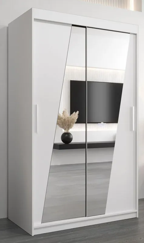Schiebetürenschrank / Kleiderschrank Guajara 02 mit Spiegel, Farbe: Weiß matt - Abmessungen: 200 x 120 x 62 cm (H x B x T)