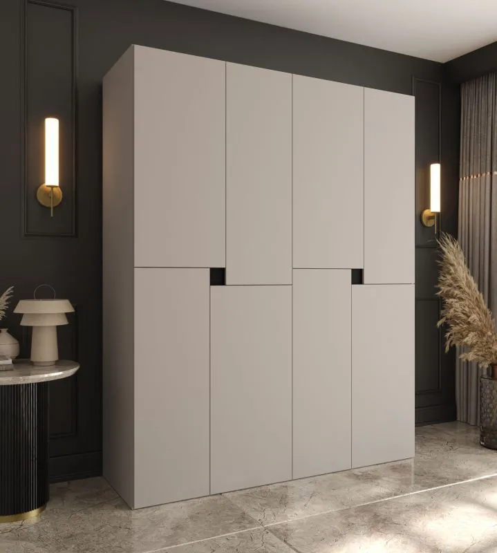 Drehtürenschrank | Kaschmir | 8 Drehtüren | 6 Fächer | 2 Kleiderstangen | Kleiderschrank | 180 x 52 x 203 cm | hochwertig Verarbeitet | Soft-Close Funktion | grifflose Türen