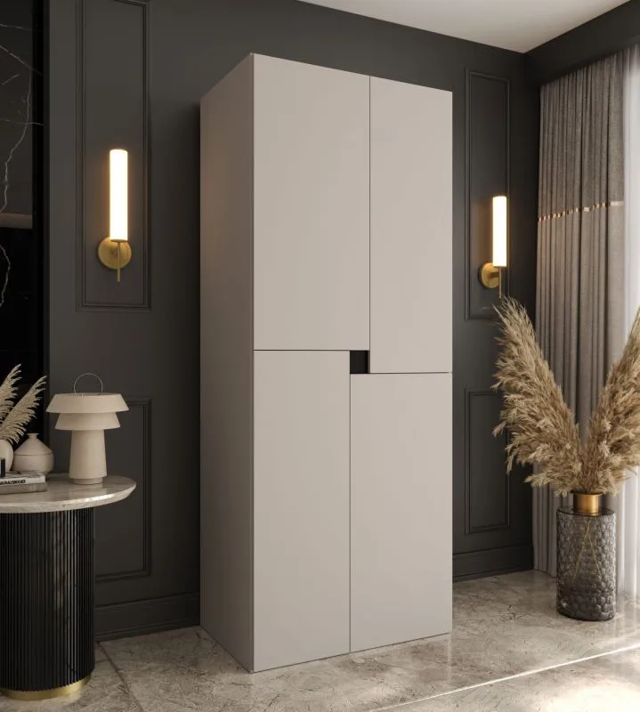Drehtürenschrank / Kleiderschrank | Kaschmir | 4 Drehtüren | 3 Fächer | 1 Kleiderstange | 80 x 52 x 203 cm | für Schlafzimmer | Soft-Close Funktion