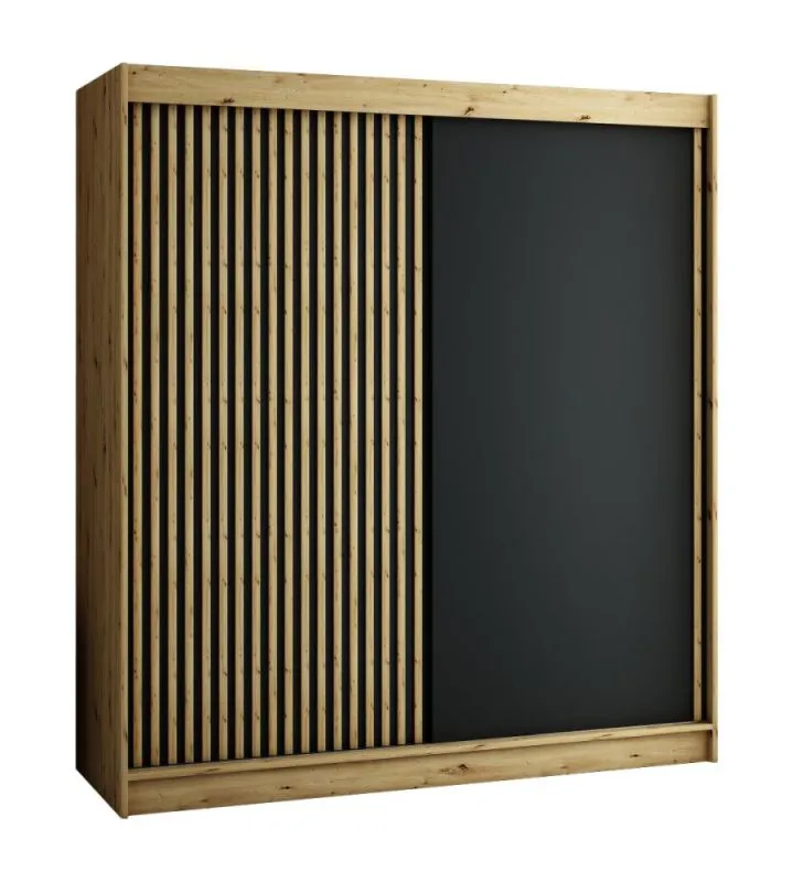 Schiebetürenschrank / Kleiderschrank Borgis 05A, Farbe: Eiche Artisan / Schwarz matt - Abmessungen: 200 x 200 x 62 cm (H x B x T)