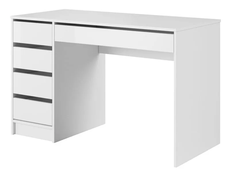 Schreibtisch Beja 01, Farbe: Weiß / Weiß Hochglanz - Abmessungen: 75 x 120 x 55 cm (H x B x T)