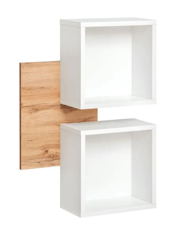 Wandpaneel mit zwei Wandregale Pollestad 09, Farbe: Eiche Wotan / Weiß - Abmessungen: 90 x 60 x 22 cm (H x B x T)