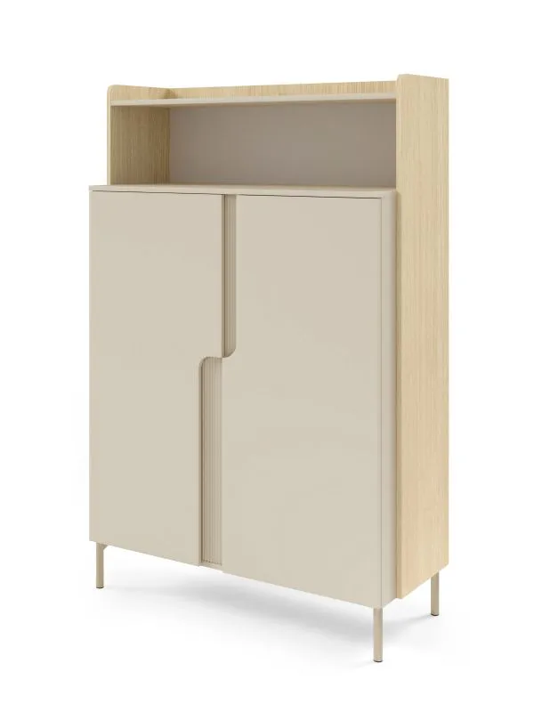 Kommode | Farbe: Eiche Mavelie / Macadamia | 2 Drehtüren | 3 Fächer | 103 x 42 x 160 cm | Highboard | Push-to-open Funktion | Metallbeine