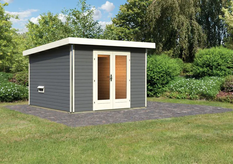 Saunahaus "Anni 1" SET B  Farbe: Terragrau - 309 x 309 cm (B x T), Grundfläche: 9,3 m²
