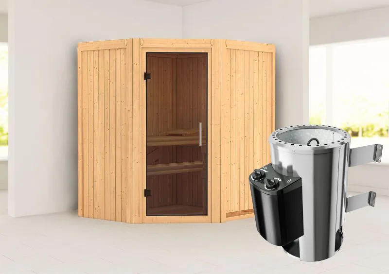 Sauna "Kjell" SET mit graphitfarbener Tür & Ofen 3,6 kW - 170 x 151 x 198 cm (B x T x H)