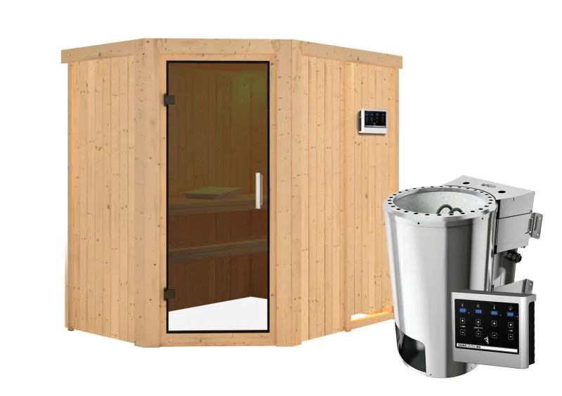 Sauna "Ole" SET mit graphitfarbener Tür & Ofen BIO 3,6 kW - 151 x 196 x 198 cm (B x T x H)