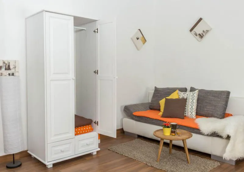 Kiefer-Kleiderschrank A-Qualität, Farbe: Weiß 190x80x60 cm Abbildung