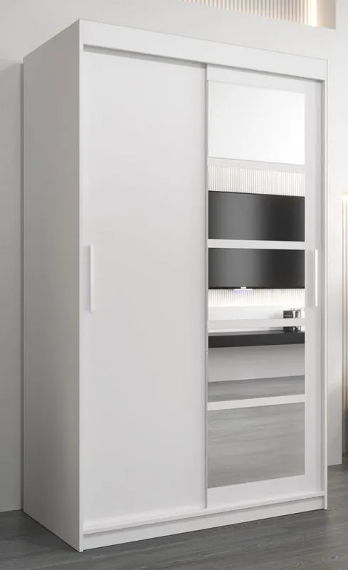 Schiebetürenschrank / Kleiderschrank Aizkorri 02A mit Spiegel, Farbe: Weiß matt - Abmessungen: 200 x 120 x 62 cm (H x B x T)