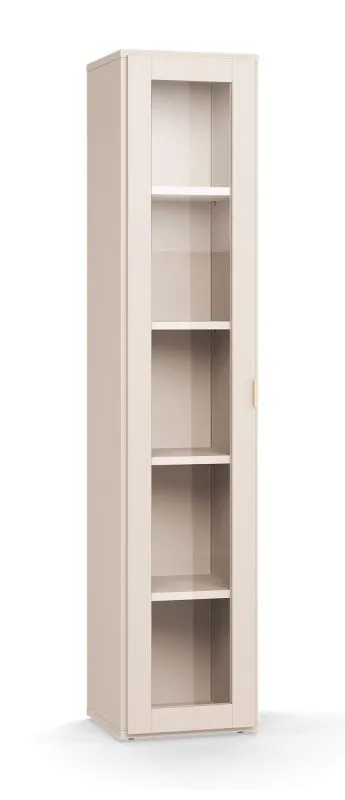 Vitrine | schmal | inkl. LED-Beleuchtung | Farbe: Beige | Maße: 39 x 40 x 185 cm | 5 Fächer | Soft-Close-Funktion | für Wohnzimmer oder Esszimmer