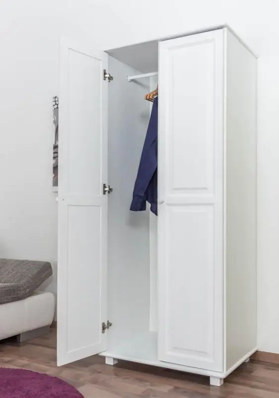 Vollholz Kleiderschrank, Farbe: Weiß 190x80x60 cm Abbildung