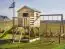 Spielturm S20D1, Dach: Grün, inkl. Wellenrutsche, Doppelschaukel-Anbau, Balkon, Sandkasten, Kletterwand und Holzleiter - Abmessungen: 522 x 363 cm (B x T)