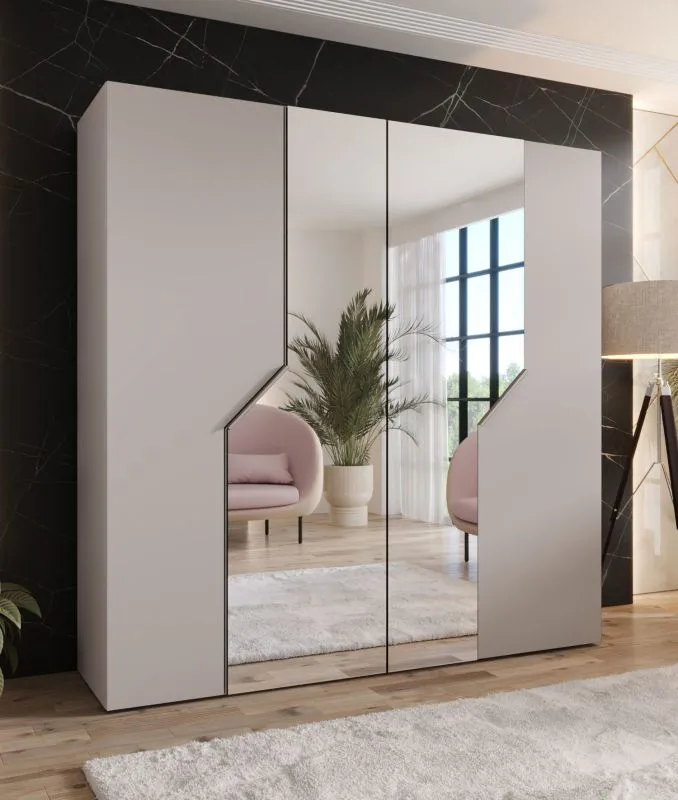 Drehtürenschrank / Kleiderschrank | Farbe: Kaschmir | Soft-Close-Funktion | 2 Spiegeltüren | ABS-Kanten | Griffe: Kaschmir | Maße: 200 x 52 x 202 cm | 2 Kleiderstangen