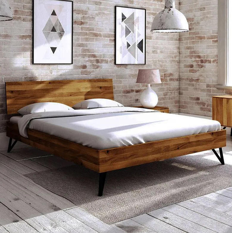 Eiche-Bett massiv | 90 x 200 cm | Wildeiche | Geölt | Natur Abbildung