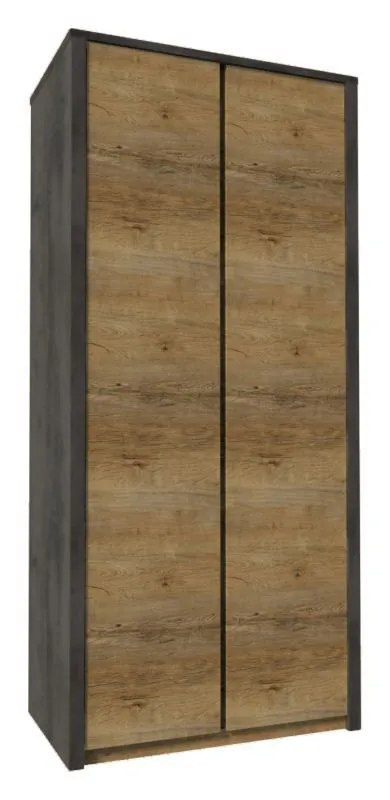 90 cm breiter Kleiderschrank mit 2 Türen | Farbe: Eiche Dunkelbraun Abbildung