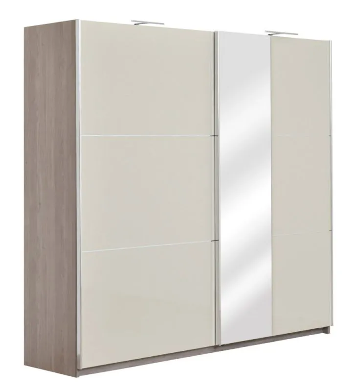 Schiebetürenschrank / Kleiderschrank Sabadell 12, Farbe: Eiche / Beige Hochglanz - 222 x 229 x 64 cm (H x B x T)