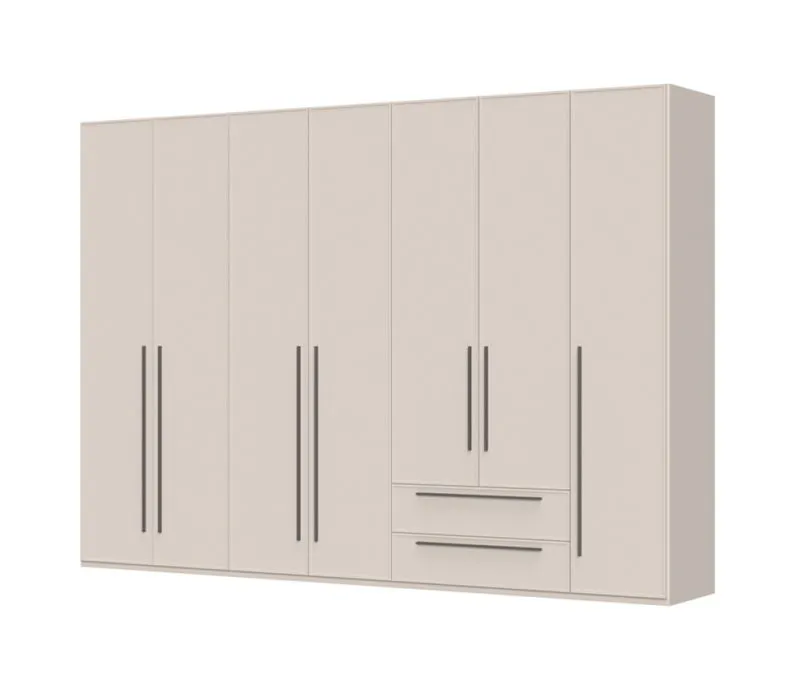 Kleiderschrank mit sieben Türen und zwei Schubladen Neiafu 26, Farbe: Kaschmir, Soft-Close-Funktion, Maße: 224 x 317 x 56 cm, vier Kleiderstangen