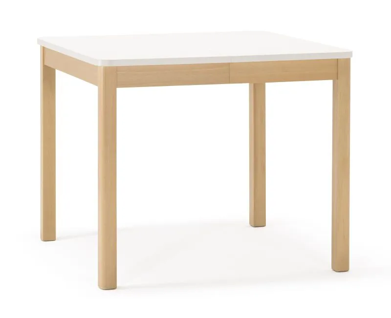 Esstisch ausziehbar | Farbe: Alabasterweiß / Buche | natürliches aussehen | Holzrahmen | quadratisch | ausziehbar bis 130 cm | Maße: 90 x 90 cm