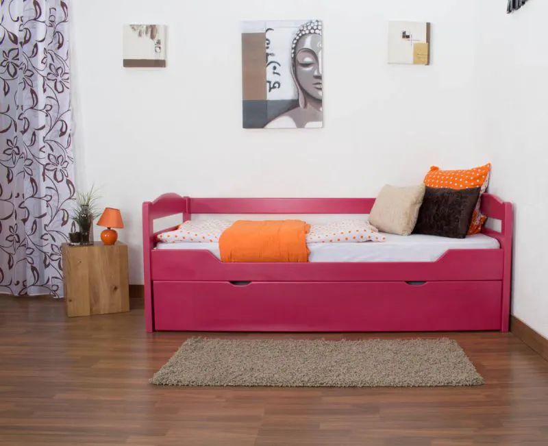 Schubladenbett 90 x 200 cm Buche massiv Rosa Abbildung