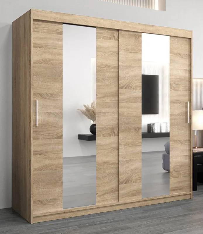 2 Meter breiter Kleiderschrank mit 2 Türen | Farbe: Sonoma Eiche Abbildung