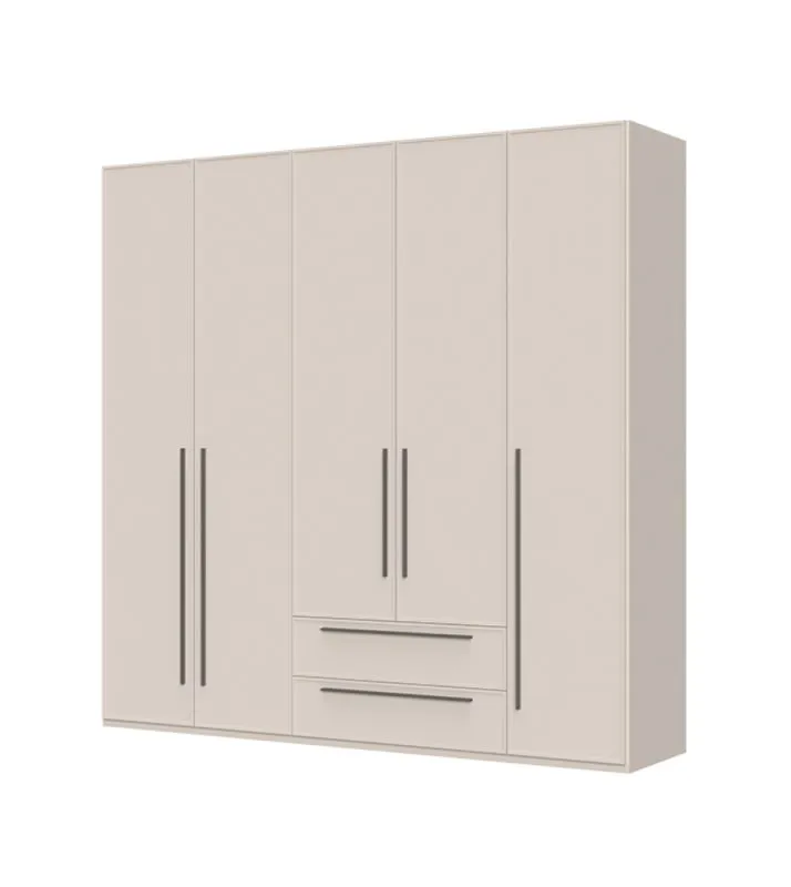 Heller Drehtürenschrank mit fünf Türen Neiafu 17, Farbe: Kaschmir, zwei Schubladen, Soft-Close-Funktion, drei Kleiderstangen, Maße: 224 x 227 x 56 cm