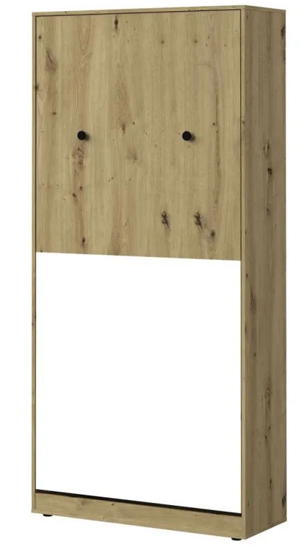 Schrankbett Sirte 15 vertikal, Farbe: Eiche / Weiß / Schwarz matt - Liegefläche: 90 x 200 cm (B x L)