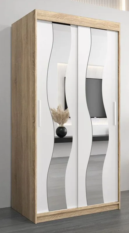 1 Meter breiter Kleiderschrank mit 2 Türen | Farbe: Sonoma Eiche / Weiß Abbildung