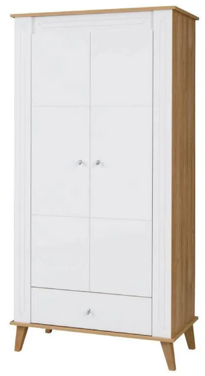 Drehtürenschrank / Kleiderschrank Bambey 01, Farbe: Eiche / Weiß - 190 x 94 x 54 cm (H x B x T)