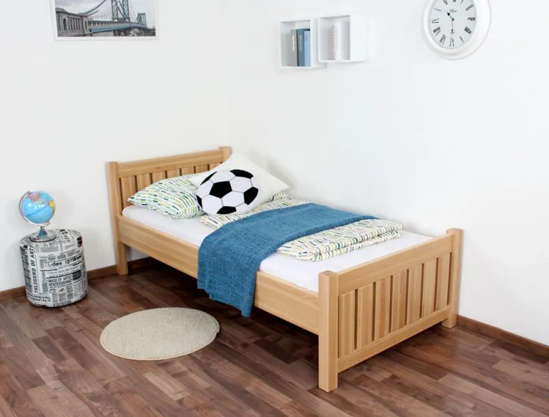 Kinderbett / Jugendbett Buche massiv Vollholz natur 107, inkl. Lattenrost - Abmessung 90 x 200 cm (B x L)