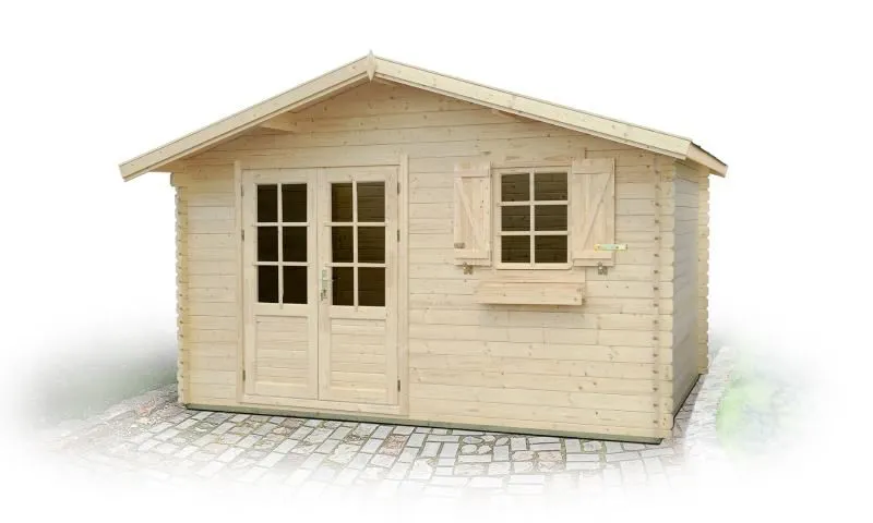 Gartenhaus PO12 - 34 mm Blockbohlenhaus, Grundfläche: 13,90 m², Satteldach