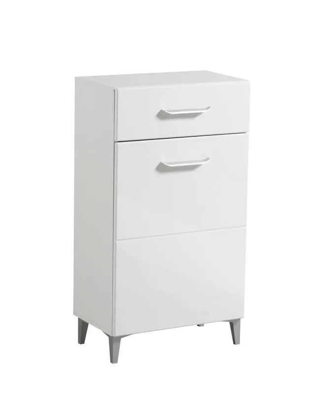 Schuhschrank mit einer Schublade Molia 05, Farbe: Weiß / Weiß Hochglanz, ABS-Kanten, schlichtes Design, eine Tür, drei Fächer, Maße: 104,5 x 58 x 35 cm
