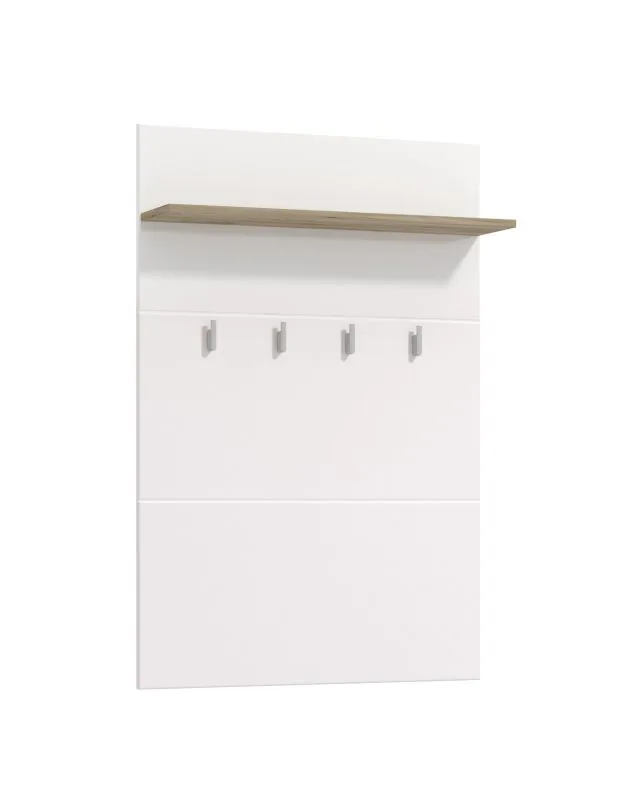 Garderobe mit vier Haken Kove 02, eine Ablagefläche, Farbe: Eiche Grau / Weiß Hochglanz, schlichtes Design, Maße: 114 x 76 x 19,5 cm, für den Vorraum