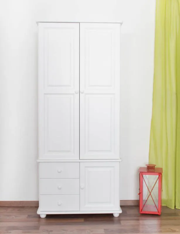 Schrank Kiefer massiv Vollholz weiß lackiert Junco 40 - Abmessung 195 x 84 x 42 cm